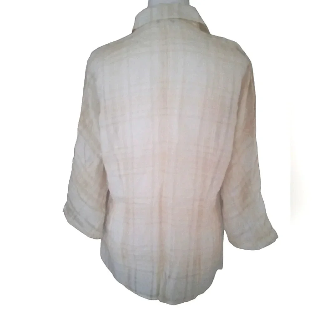 Lafayette 148 Muted Plaid Button Front Linen Blend Camp Style Shirt Size 10 - Picture 5 of 7